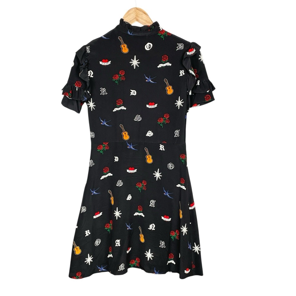 Sandro Whimsical Rock n Roll Silk Dress Size 2 Goth Ruffle Trim Pearl Buttons - Picture 4 of 11